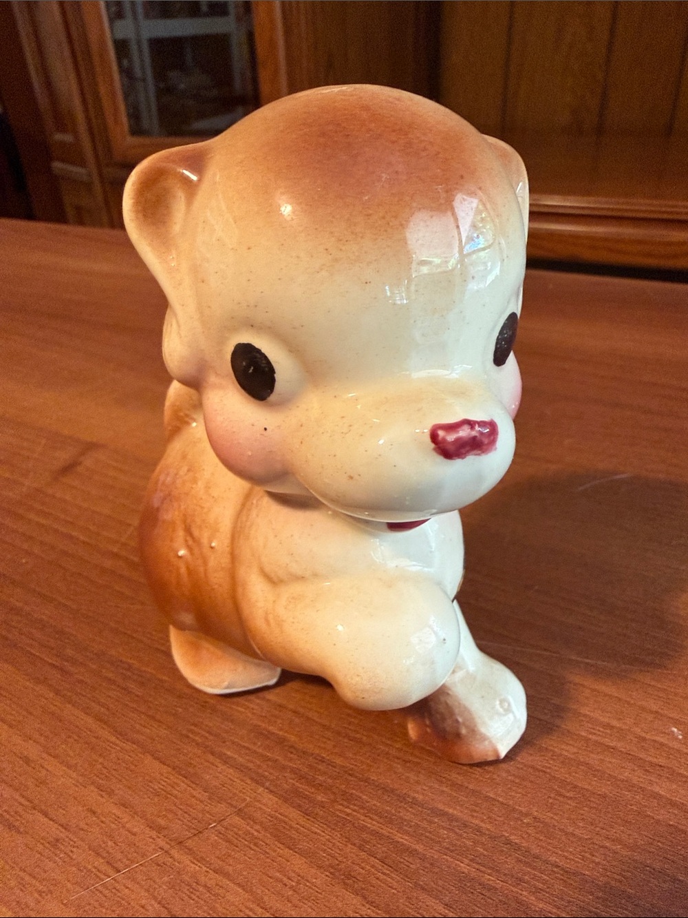 Vintage Ceramic Puppy Figurine in Cream and Brown